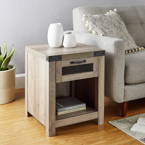 ROCKPOINT End Table with Industrial Style Drawer