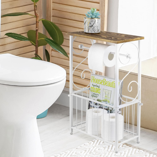 MyGift White Metal Bathroom Table Stand