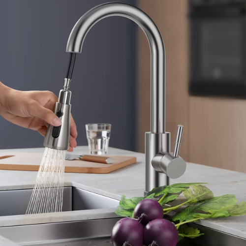 FORIOUS Brushed Nickel Kitchen Faucet with Pull Down Sprayer